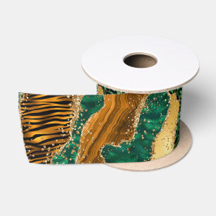 Jungle Agate   Wild Luxe Animal Pattern Satin Ribbon
