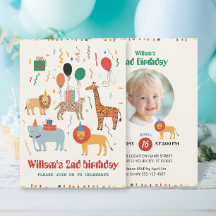 Jungle Animal 2nd Birthday Invitation