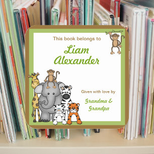 Jungle Animal Baby Shower bookplates Square Sticker