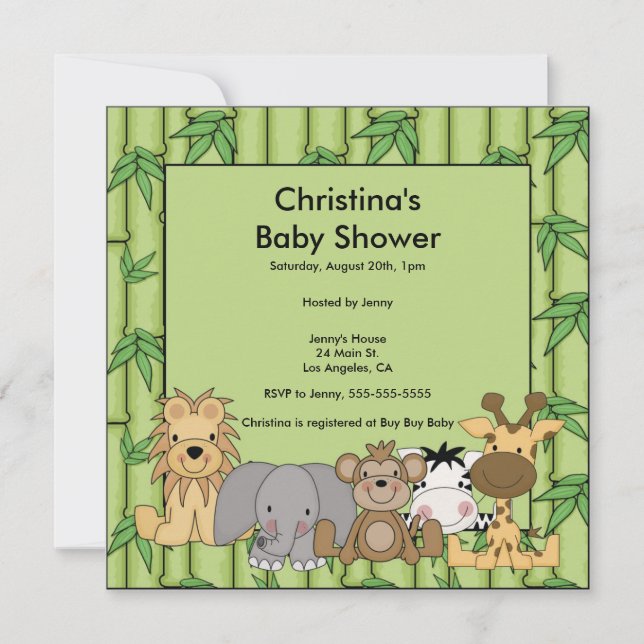 Jungle Animal Baby Shower Invitation (Front)
