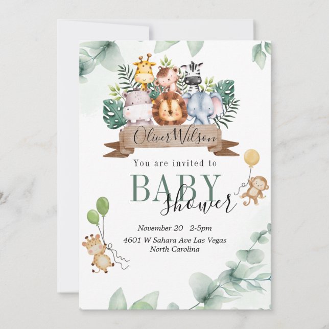 Jungle Animal Baby Shower  Invitation (Front)