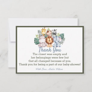 Jungle Animal Baby shower Party Thank You Card