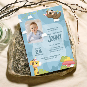 Jungle Animal Blue 1st Birthday Invitation