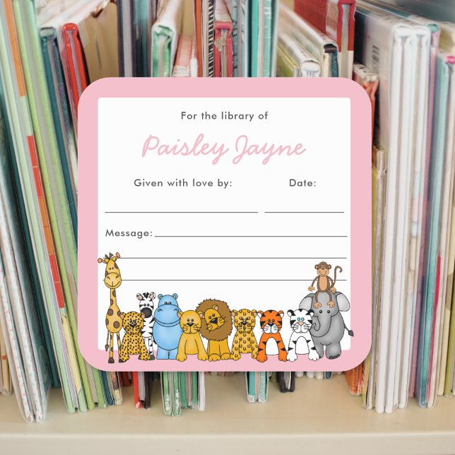 Jungle Animal Bookplate, changeable frame Square Sticker (Creator Uploaded)