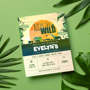 Jungle Animal Four Ever Wild Cheap Birthday Invite