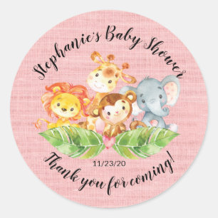 Jungle Animal Girls Baby Shower Favor Sticker