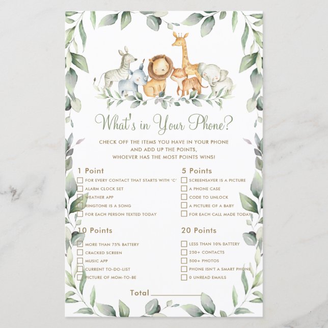 Jungle Animal Greenery What's In Your Phone Game (Front)