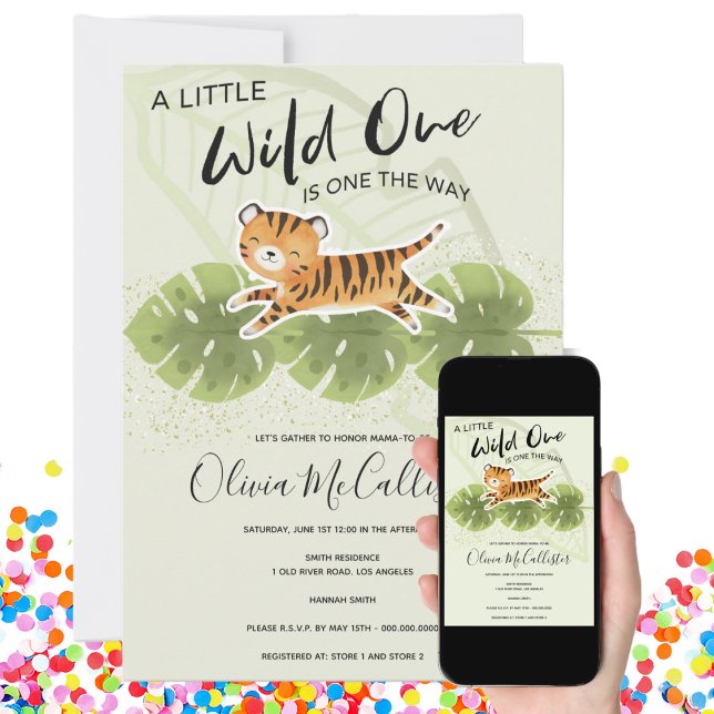 Jungle Animal Greenery Wild One Baby Shower Invitation (Creator Uploaded)