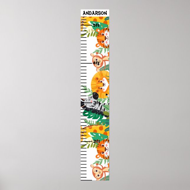 Jungle Animal Personalised Baby Boy Growth Chart (Front)