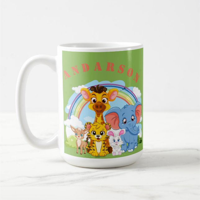 Jungle Animal Personalised Name Coffee Mug (Left)