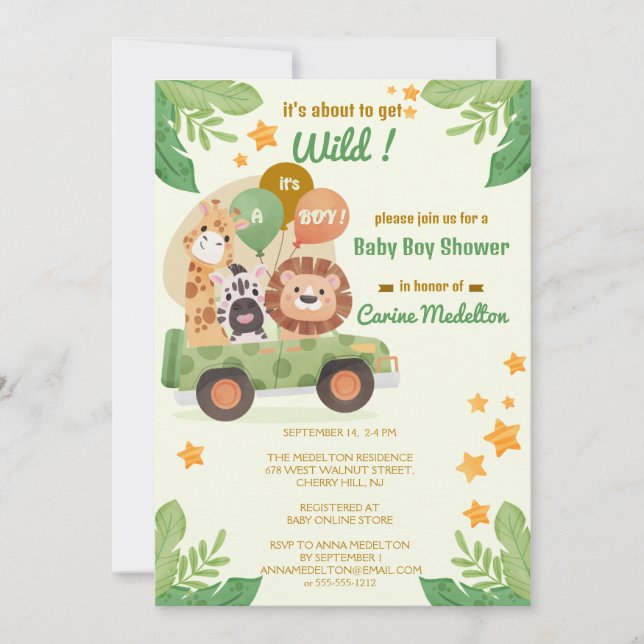 Jungle Animal Safari Baby Shower Invitation (Front)
