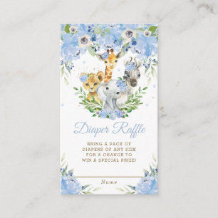Jungle Animal Safari Blue Floral Diaper Raffle  Enclosure Card