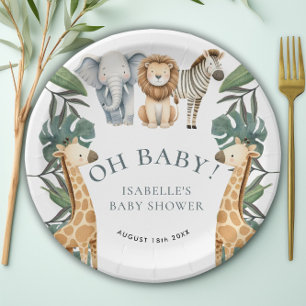 Jungle Animal Safari Greenery Baby Shower Paper Plate