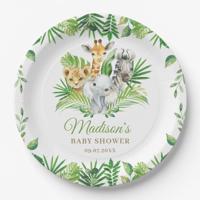 Jungle Animal Safari Greenery Baby Shower  Paper Plate (Front)