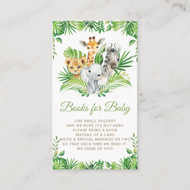 Jungle Animal Safari Greenery Books for Baby Enclosure Card (Front)