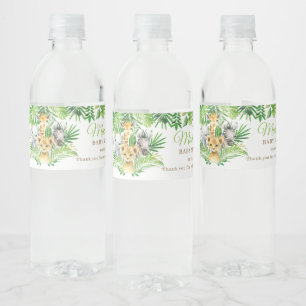 Jungle Animal Safari Greenery Lion Baby Shower Water Bottle Label