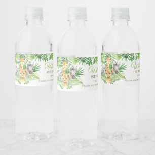 Jungle Animal Safari Greenery Lion Birthday Party Water Bottle Label