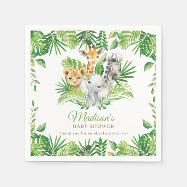 Jungle Animal Safari Greenery Neutral Baby Shower Napkin (Front)