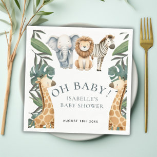 Jungle Animal Safari Greenery Neutral Baby Shower Napkin