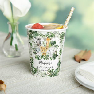 Jungle Animal Safari Greenery Neutral Baby Shower Paper Cups