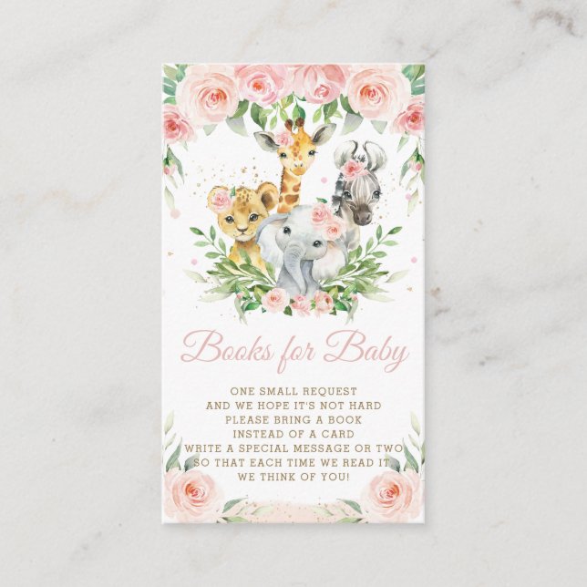 Jungle Animal Safari Pink Floral Books for Baby Enclosure Card (Front)