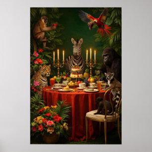 Jungle Animal Tea Party Poster, Maximalist Poster