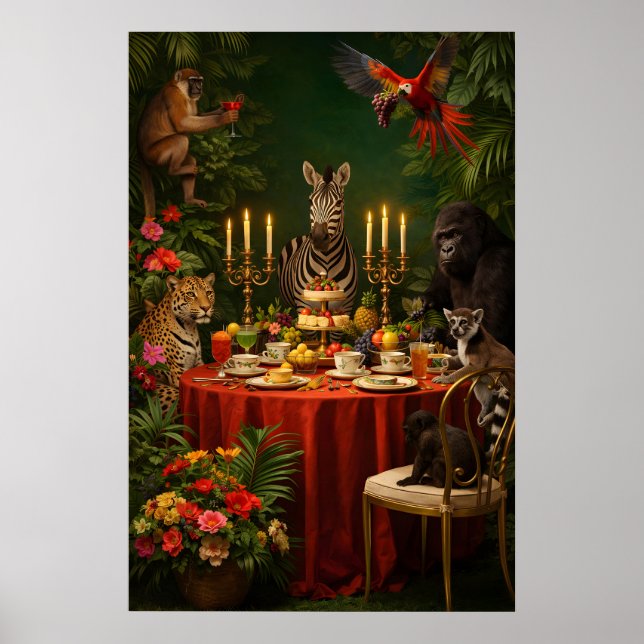 Jungle Animal Tea Party Poster, Maximalist Poster (Front)