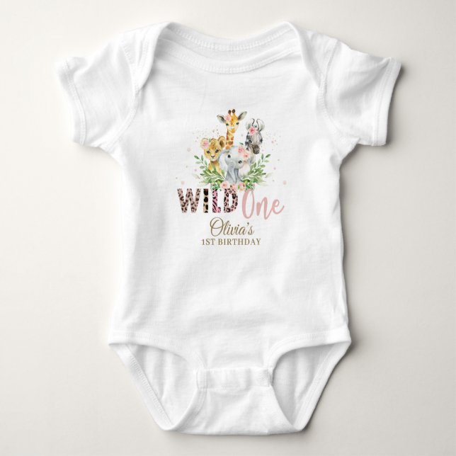 Jungle Animal Wild ONE Girl 1st Birthday Outfit  Baby Bodysuit (Front)