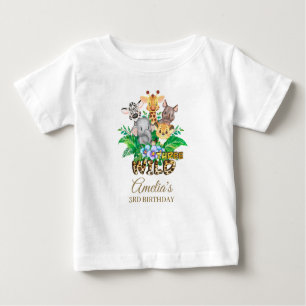 Jungle Animal Wild THREE Girl 3rd Birthday Outfit Baby T-Shirt