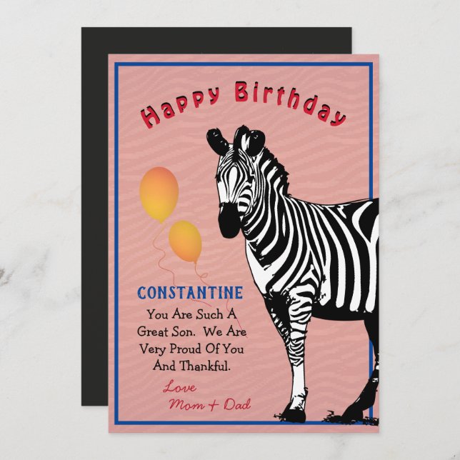 Jungle  Animal Zebra Happy Birthday Card (Front/Back)