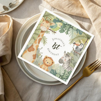 Jungle Animals 1st Birthday Party  Napkin