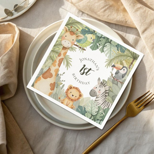Jungle Animals 1st Birthday Party  Napkin (Creator Uploaded)