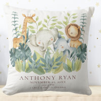 Jungle Animals Baby Birth Stats Pillow