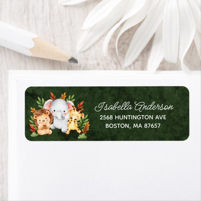 Jungle Animals Baby Shower Address Label Return Address Label (Insitu)