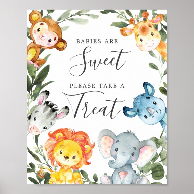 Jungle Animals Baby Shower Babies Are Sweet Sign (Front)