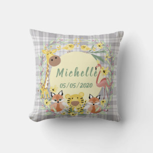 Jungle animals baby shower boy or girl. throw pill cushion