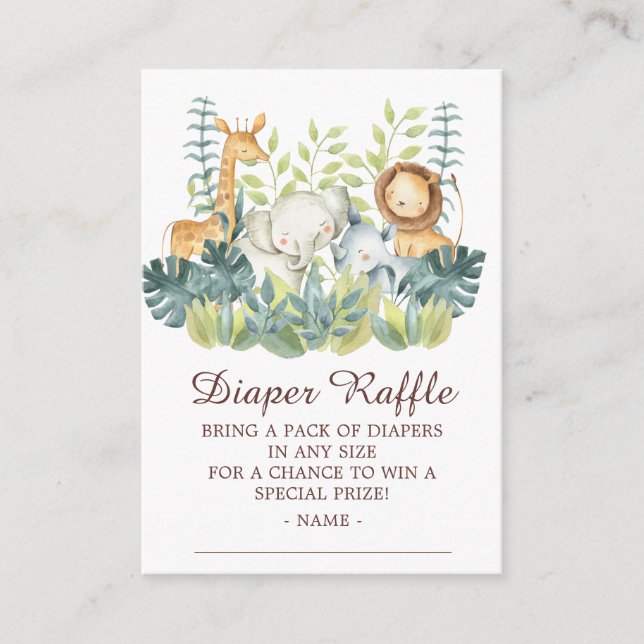 Jungle Animals Baby Shower Diaper Raffle Enclosure Card (Front)
