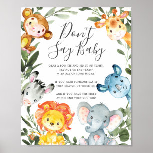 Jungle Animals Baby Shower Don't Say Baby Sign