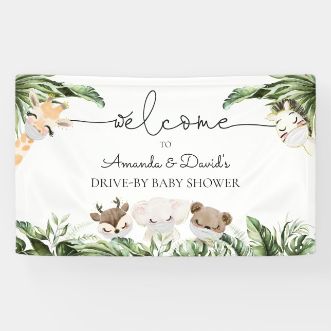 Jungle Animals Baby Shower Drive Through Welcome Banner (Horizontal)