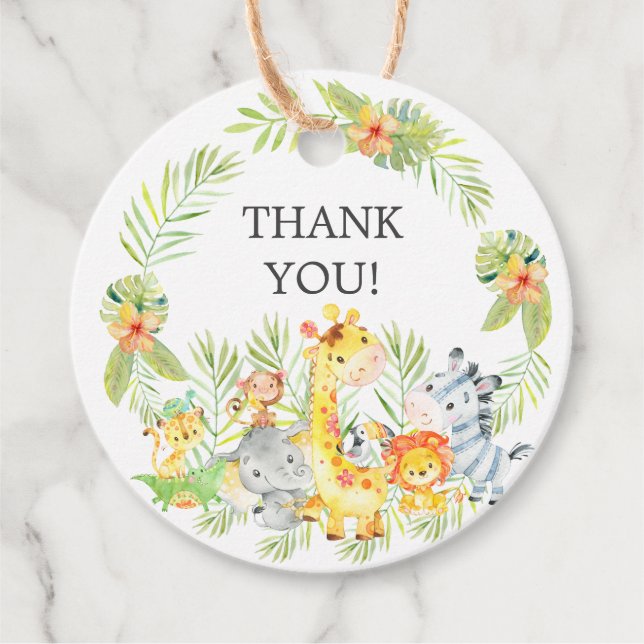 Jungle Animals Baby Shower Favour Gift Tag (Front)