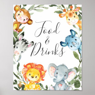 Jungle Animals Baby Shower Food and Drinks Sign