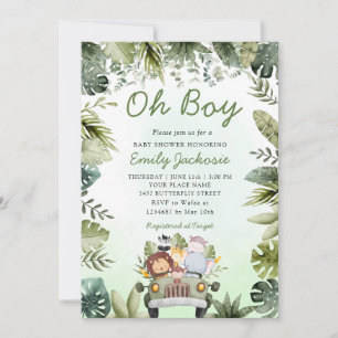 Jungle Animals Baby Shower Greenery Safari Boy  Invitation