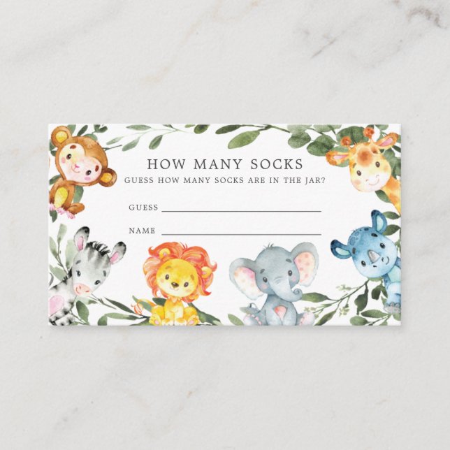 Jungle Animals Baby Shower Guess How Many Socks Enclosure Card (Front)