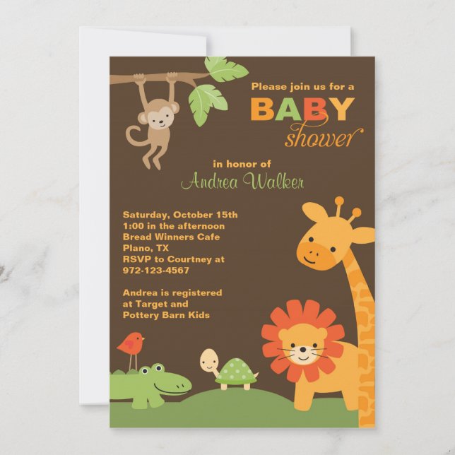 Jungle Animals Baby Shower Invitation (Front)