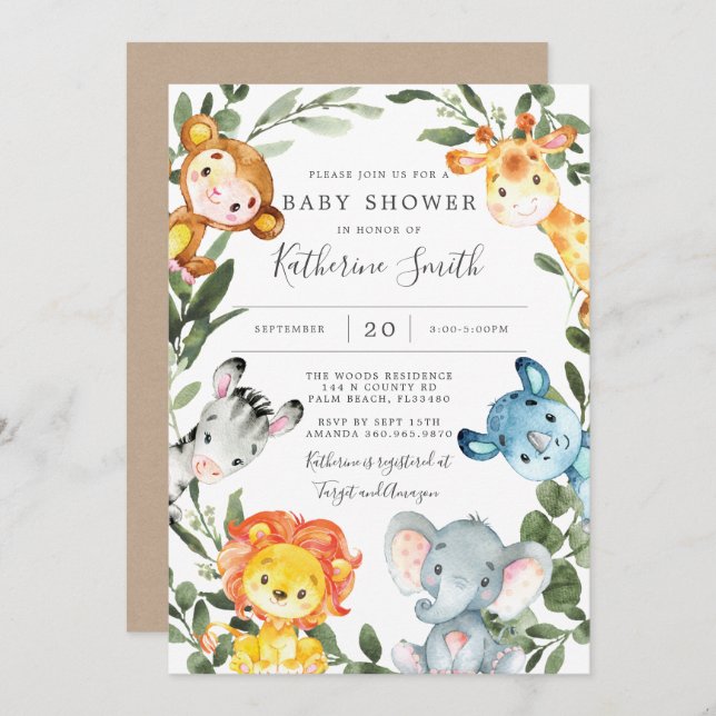 Jungle Animals Baby Shower Invitation (Front/Back)