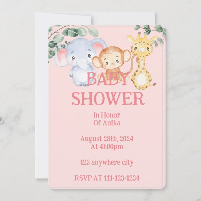 jungle animals baby shower invitation (Front)