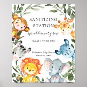 Jungle Animals Baby Shower Sanitising Station Sign