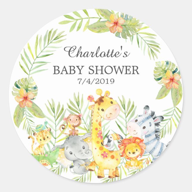 Jungle Animals Baby Shower Thank You Favour Classic Round Sticker (Front)
