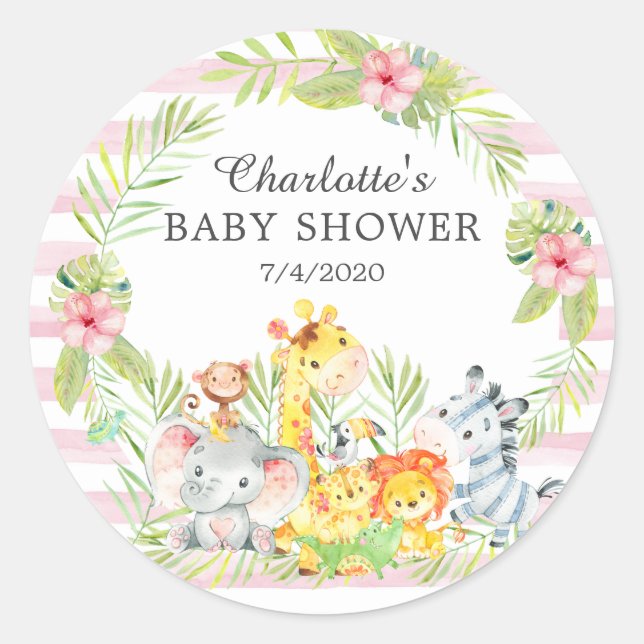 Jungle Animals Baby Shower Thank You Favour Classic Round Sticker (Front)