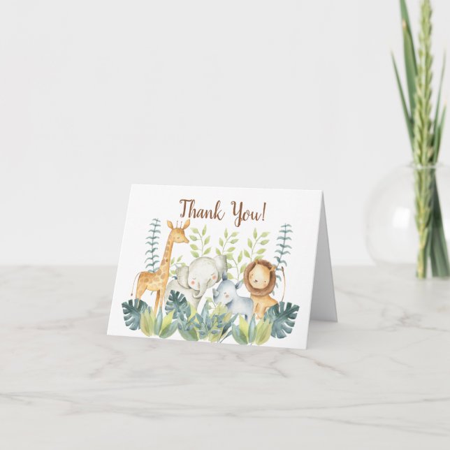 Jungle Animals Baby Shower Thank You Note (Front)